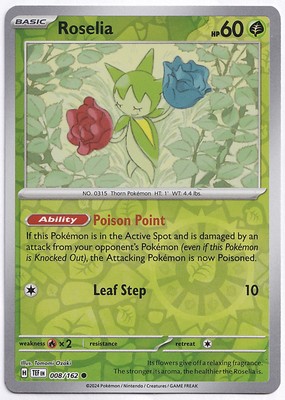 Roselia - 008/162 - NM - Common Reverse Holo - SV: Temporal Forces - Pokemon TCG