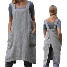 Pinafore Cross Back Apron Women Pockets Japanese Style Kitchen Cooking Smock