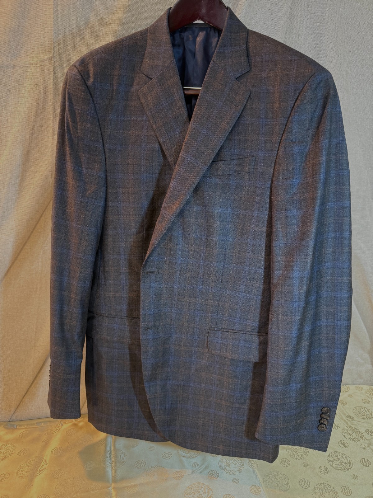 NEW No Tags PETER MILLAR MENS PLAID PANE Sport Coat Jacket 42L Tall GREY w/Blue