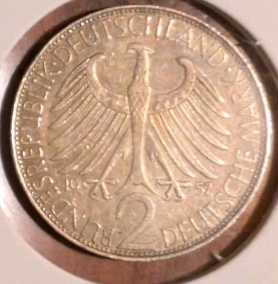 (2) 1957 Germany 2 Mark Copper-Nickel Vintage Coin Max Planck 