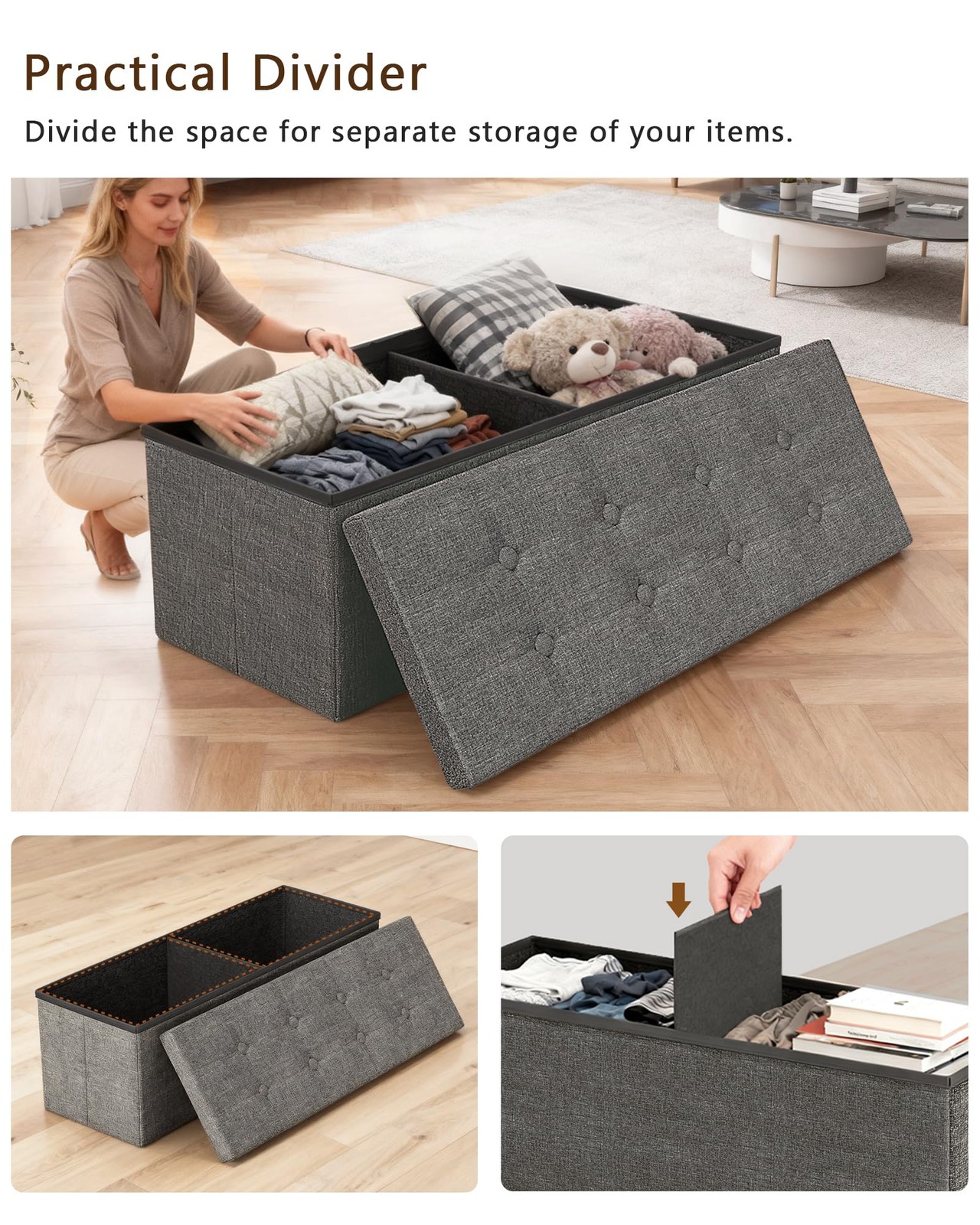 43.3 inches Folding Storage Ottoman Bench Storage Chest Footrest for Bedroom,...