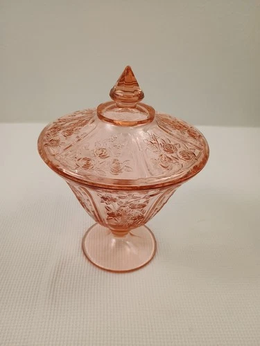Vintage Sharon Pink Federal Glass Candy Dish With Lid Excellent condition