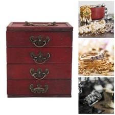 Vintage Wooden Jewelry Box 4 Layer Drawer Large Capacity Retro Jewelry