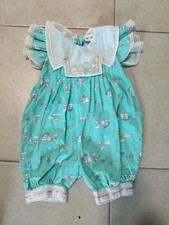 VTG Bubble Romper Mint Green Puppy Child GirlSz 3 Print USA 80s Kawaii