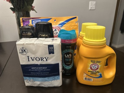 Ivory Soap Bars, Downy Fresh Beads, L Oreal Shampoo, Tide Detergent, Pods
