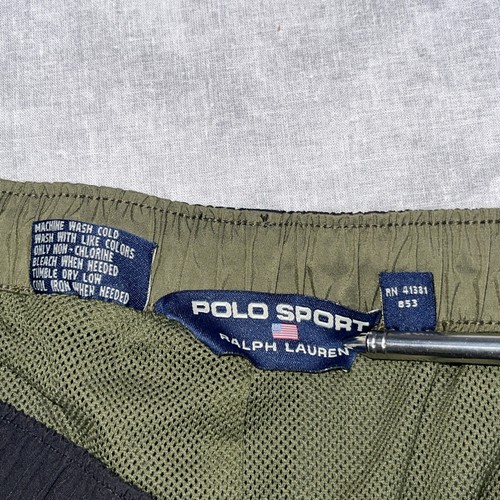 VTG Polo Sport Windbreaker Pants Men's XL Black Nylon Green Mesh Elastic Waist - Picture 6 of 13