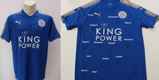2017-18 Leicester City Home Shirt Squad Signed inc. Schmeichel, Mahrez & Barnes