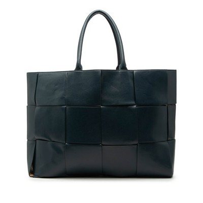 Bottega Veneta Large Leather Intrecciato The Arco Einkaufstasche Marine