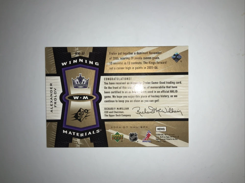 2006-07 Upper Deck SPx Winning Materials ALEXANDER FROLOV Los Angeles Kings - Image 2 of 2