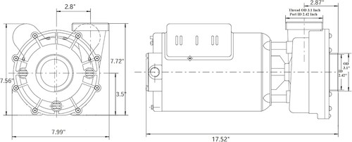 Pump, LX 48WUA, 1.5hp, 115v, 2-Spd, 48Fr, 2", SD, Bracketless - Picture 3 of 7