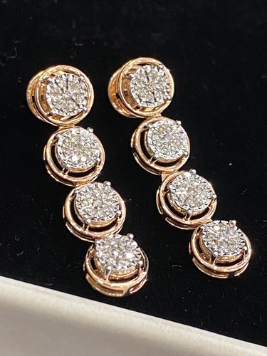 Pave 0.40 Cts Round Brilliant Natural Diamonds Halo Dangle Earrings In 14K Gold - Picture 9 of 12