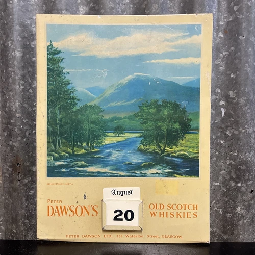 PETER DAWSON’S SCOTCH WHISKIES Genuine Vintage Tin Bar Sign Calendar, Glasgow.