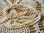 BOX VW 14K YELLOW GOLD BEADS & FRESHWATER PINK/WHITE PEARL 3-STRAND NECKLACE-30" — photo 3