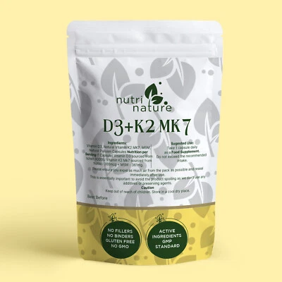 NUTRI NATURE Vitamin D3 + K2 - 9,000IU K2-Natto 300mcg, Vegan Capsules