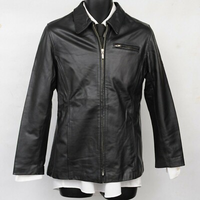 Gap Black Genuine Full Grain Leather Full Zip Lined Motorcycle Jacket  Womens M