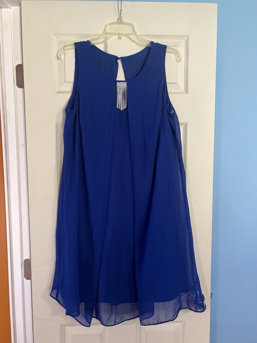 MSK Women Goddess Blue Rhinestone Fringe Chiffon Shift Dress 14W 92052256H  | eBay
