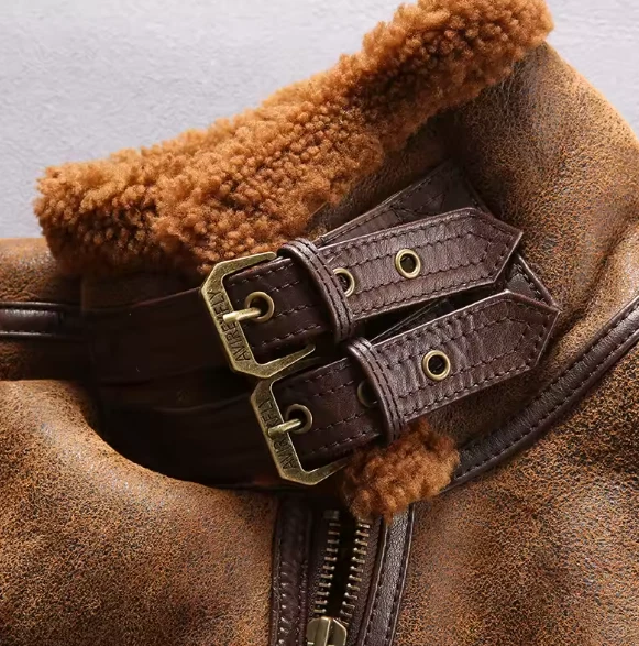 Men's B3 Flying Aviator Jacket Real Shearling Brown Bomber Leather Jacket - Image 4 of 4