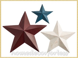 Set Of 3 Red White Blue Primitive Rustic Metal Barn Stars Country