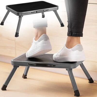 One Step Ladder Folding Stool Heavy Duty Metal Stand Flat Fold Anti Slip Steel