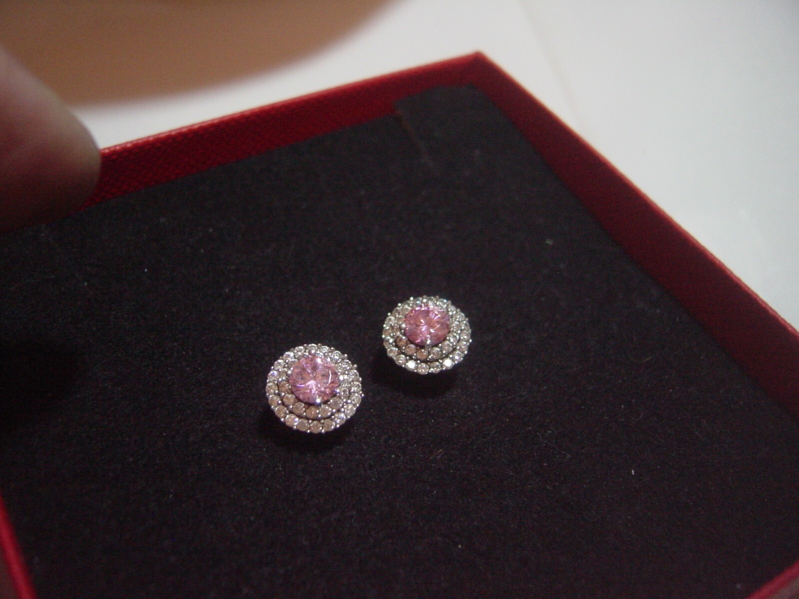 Stunning Solid Silver ROUND Earrings-superb pink … - image 2