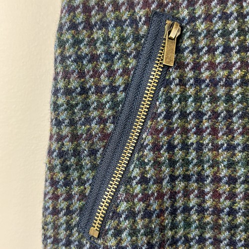 J. Crew Women's Houndstooth Asymmetrical Zipper Wool Pencil Skirt Size 00 Blue - Picture 3 of 11