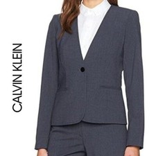 Calvin Klein Womens Gray One Button Blazer Jacket Business Career Size 4