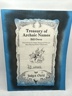 Judges Guild Treasury of Archaic Names Dungeons & Dragons D&D Fantasy