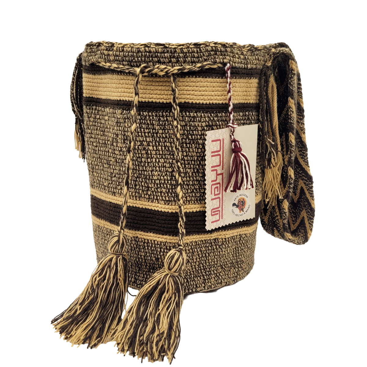 Mochilas 100% handmade by Colombian Wayuu Tribe Wayuu Mochila Large Blue Beige and Brown - Etsy main image 3