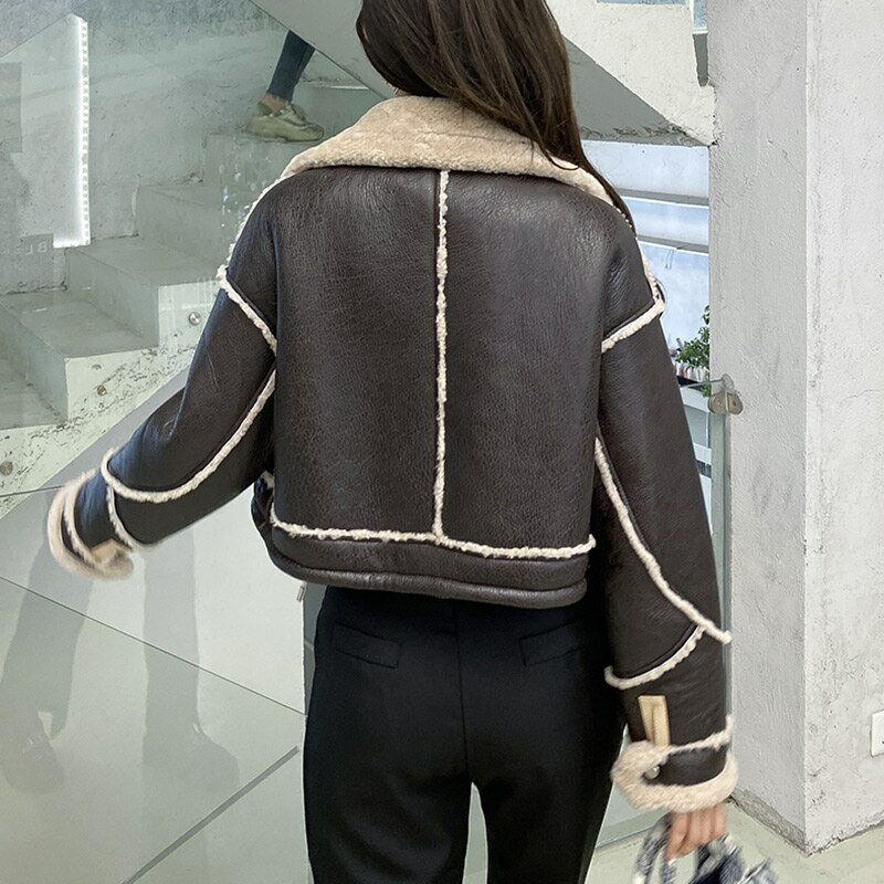 Women Real Lamb Fur Jackets Winter Shearling Coats Crop Leather