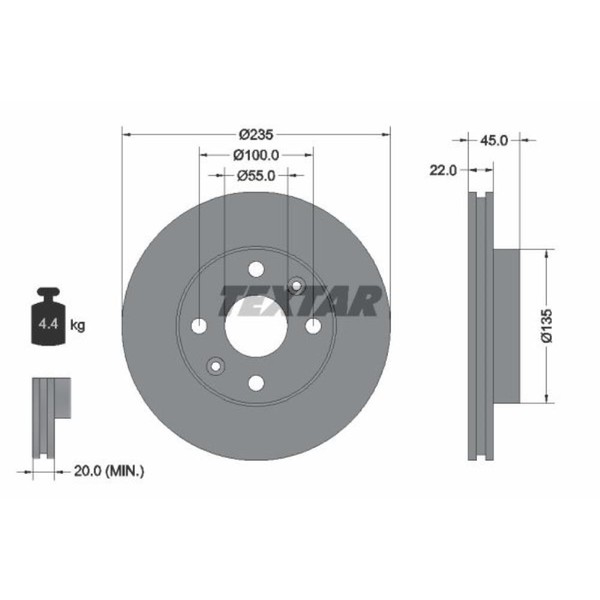 Textar 2X Bremsscheibe Vorne Ø235 Mm InnenbelüFtet FüR KIA Rio Kombi DC 1.3 1.5-image