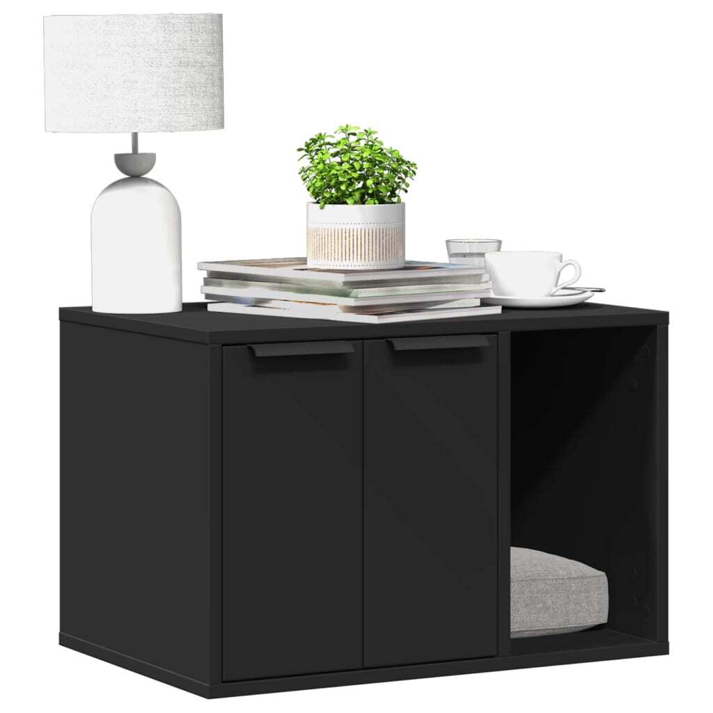 vidaXL Cat Litter Box Enclosure Black 60x40x40 cm Engineered Wood