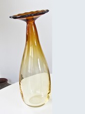 LA MURRINA Murano Art Glass Italy Hand Blown Vase In Amber, 14" tall EXCELLENT