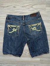 Rocawear Denim Shorts Mens Size 40 Blue Embroidered Baggy Skate 100 Cotton Y2K
