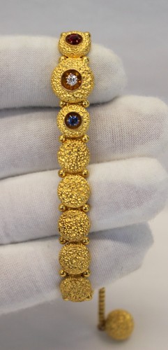 💥RARE 14K Yellow Gold PATRIOTIC BRACELET Diamond Ruby Sapphire VICTORIAN ERA💥 - Picture 12 of 18