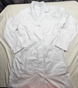 Med Couture Lab Coat Womens Size XS White Button 34in Length Pit To Pit 18in