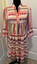 Shein Women's Pink Multicolor Puff Sleeve Babydoll Dress Sz M NWOT ruffle bottom
