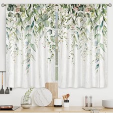 Sage Green Eucalyptus Leaves Kitchen Curtains Flower Watercolor Floral Spring