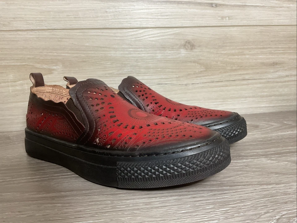 L'Artiste Spring Step Hanna Red Black Leather Slip On Loafer Shoes EU 40 US 9 - Image 2 of 4