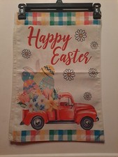 NEW 1pc Double Sided Happy Easter Garden Flag 12x18 Red Truck With Eggs Flowers