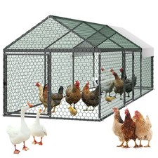 VEVOR Metal Chicken Coop with Cover for 6-8 Chickens 3.3x9.8x3.3 ft Poultry Cage
