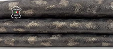 GUNMETAL LEOPARD PRINT ON GREY Italian Calfskin Cow Leather 5+sqf 0.7mm #C6719