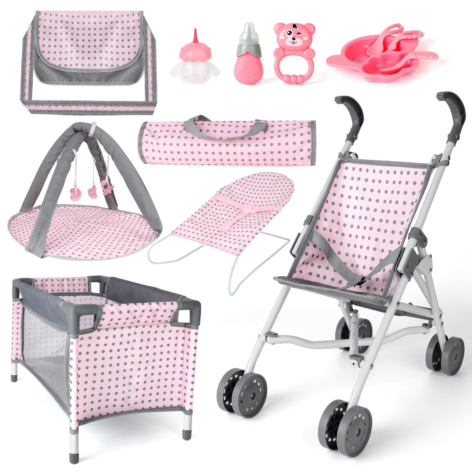 deAO Baby Doll Stroller Crib Bed Nursery Role Play Set Baby 