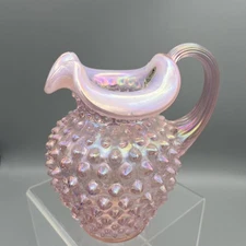 Fenton Pitcher Vase Hobnail Champagne Pink Iridescent 5.75” Tall