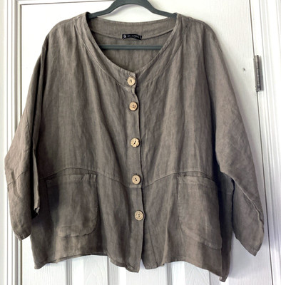 WOMENS BELLA AMORE ITALY BUTTON CARDIGAN JACKET TOP LINEN BOHO LAGENLOOK SM MED
