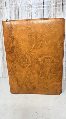 Day-Timer Genuine Marbled Leather Portfolio Padfolio Organizer Tan Brown Zipper