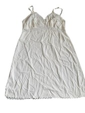 Vintage White Nylon Satin Night Gown Floral Lace Trim