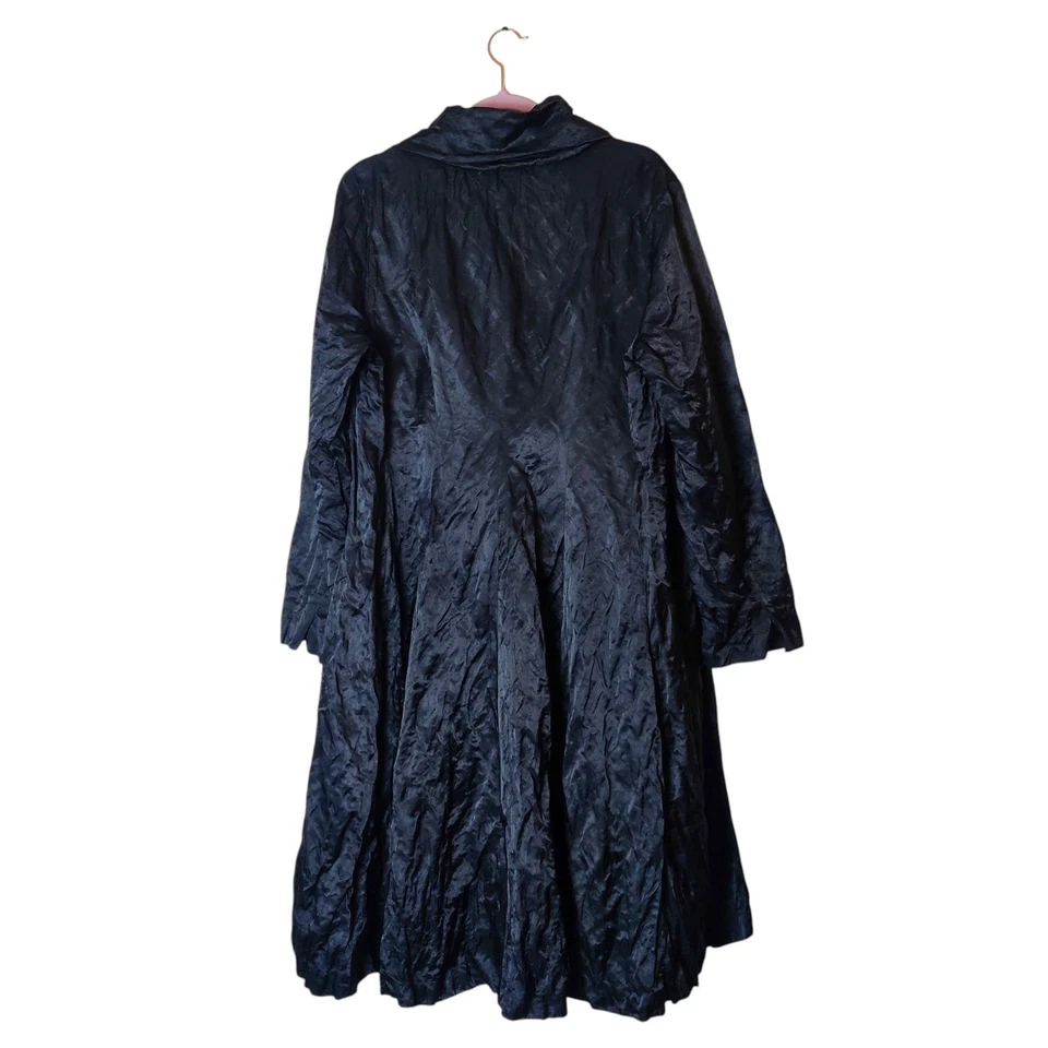 Eileen Fisher Steel Satin Crinkled Metal Duster Jacket Trench Coat Black Large - Image 2 of 4