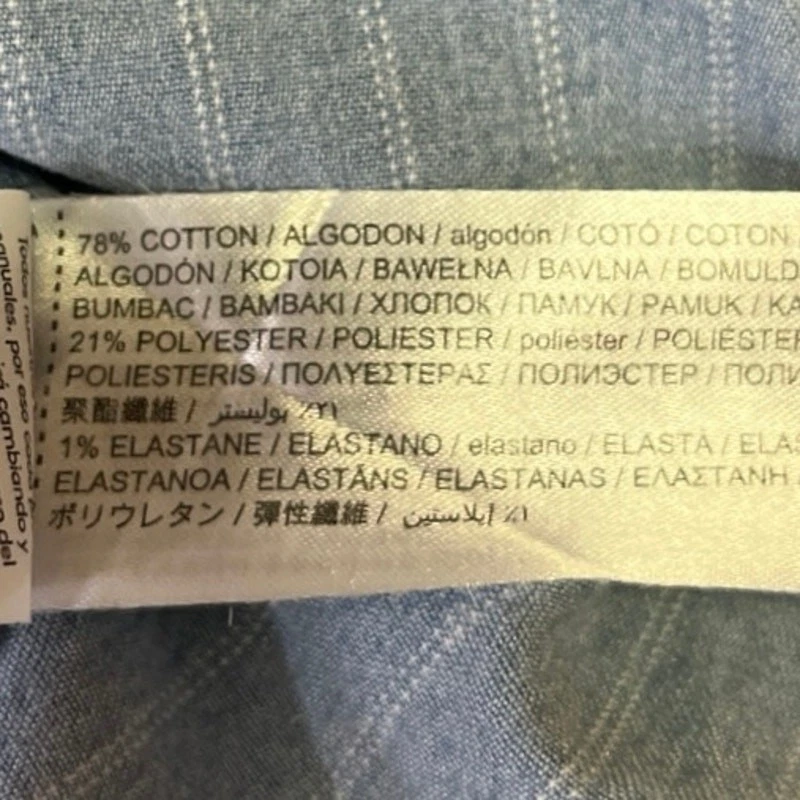 Mango MNG Blue Denim Chambray Pinstriped Button Up Short Sleeve Top Shirt Size S - Image 4 of 4