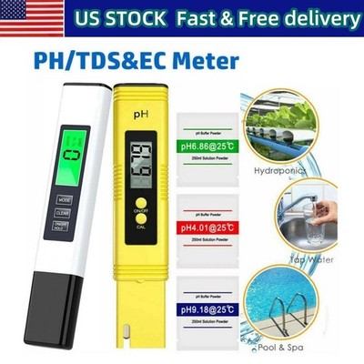 2Pcs Digital LCD PH Meter Pen +TDS EC Water Purity PPM Temperature Tester Tool