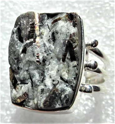 echter NATUR ASTROPHYLLIT RING RIESIG 925 Sterling Silber ROHSTEIN Gr18 22x17mm - Bild 1 von 3